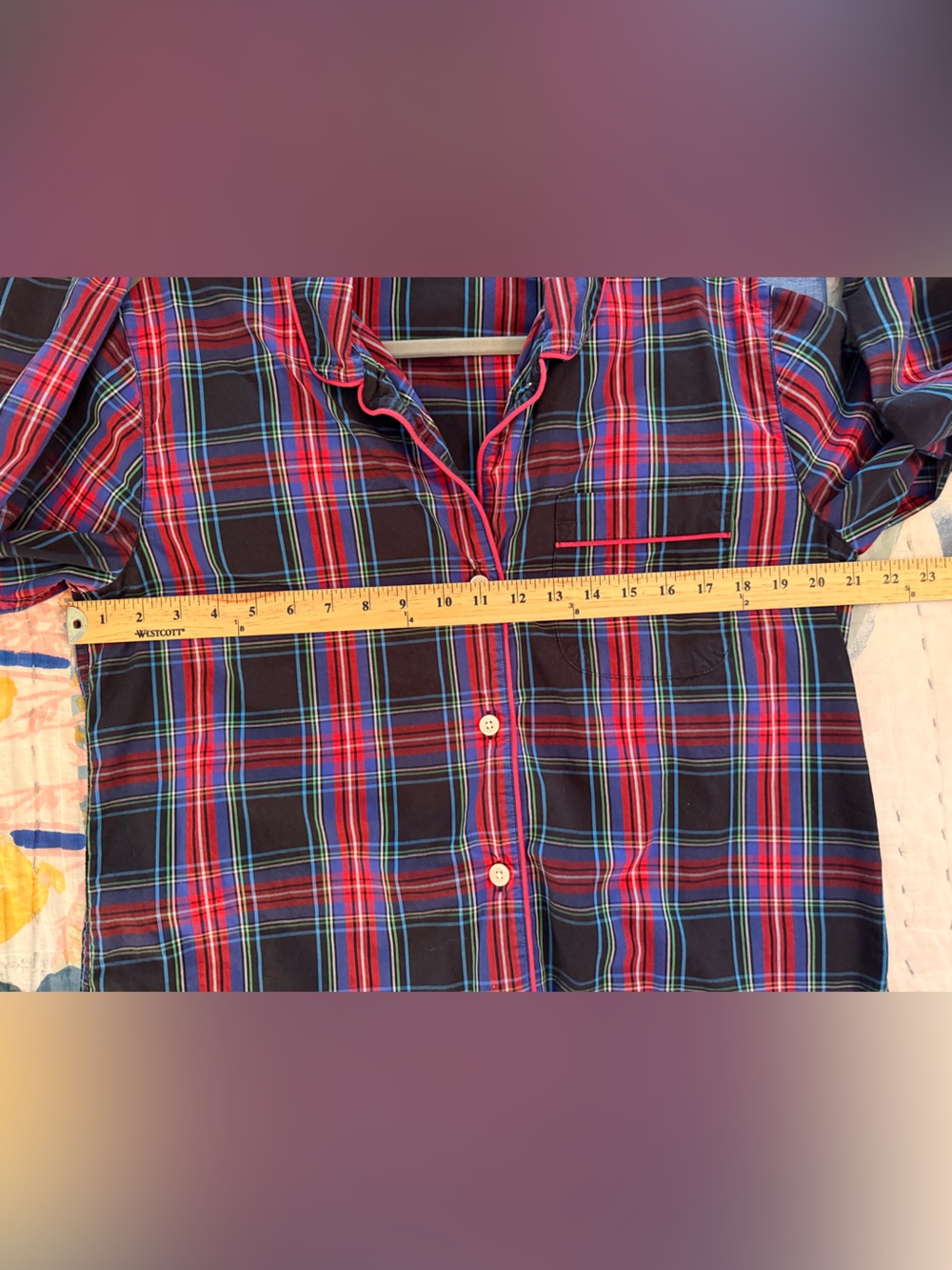 J. CREW M Red Black Plaid Pajama Top Piping Button-Up Cotton Poplin - Picture 9 of 12